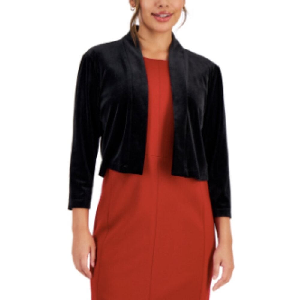 Petites Womens Crop Velvet Open-Front Blazer